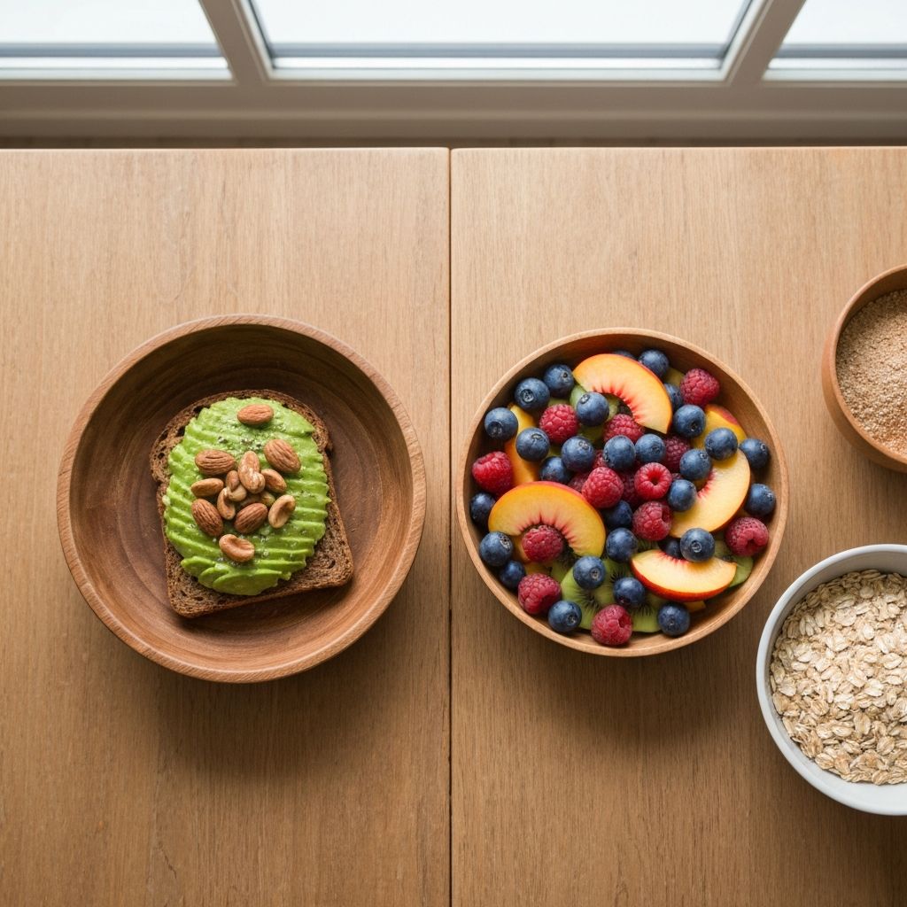 Overhead comparison showing high and low energy density breakfast foods
